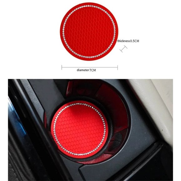 2 Auto Silicone Coasters Red Hand Inset Crystals Honeycomb Design (NWT) - Picture 5 of 6
